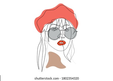 Continuous line, drawing of set faces and hairstyle, fashion concept, woman beauty minimalist, vector illustration