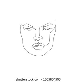 Línea continua, dibujo de caras y peinado, concepto de moda, mujer belleza minimalista, ilustración bastante sexy. 