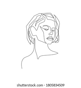Continuous line, drawing of set faces and hairstyle, fashion concept, woman beauty minimalist,  illustration pretty sexy. 