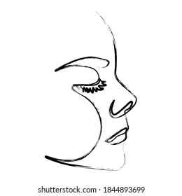 Continuous line, drawing of set faces and hairstyle, fashion concept, woman beauty minimalist, vector illustration 