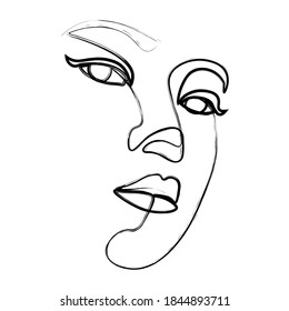 Continuous line, drawing of set faces and hairstyle, fashion concept, woman beauty minimalist, vector illustration 