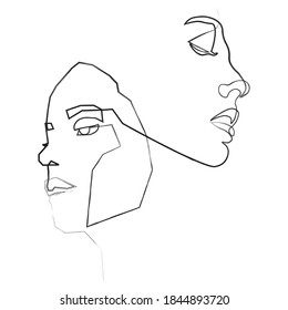 Continuous line, drawing of set faces and hairstyle, fashion concept, woman beauty minimalist, vector illustration 