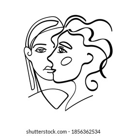 Continuous line, drawing of set faces and hairstyle,  minimalistic style, vector illustration for t-shirt, slogan design print graphics style