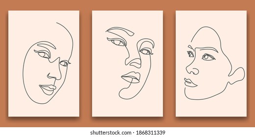 Kontinuierliche Linie, Zeichnung von Gesichtern und Frisur, Mode-Konzept, Frau Schönheit minimalistisch, Vektorgrafik ziemlich sexy.