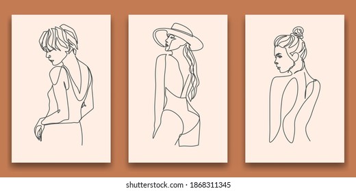 Línea continua, dibujo de rostros y peinado, concepto de moda, mujer belleza minimalista, ilustración vectorial bastante sexy.