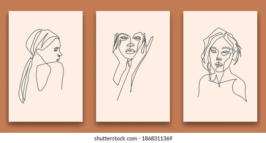 Continuous line, drawing of set faces and hairstyle, fashion concept, woman beauty minimalist, vector illustration pretty sexy.