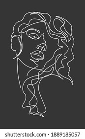 Continuous line, drawing of set faces and hairstyle, fashion concept, woman beauty minimalist, vector illustration 