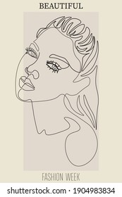 Línea continua, dibujo de rostros y peinado, concepto de moda, mujer belleza minimalista, ilustración vectorial bastante sexy.