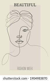 Línea continua, dibujo de rostros y peinado, concepto de moda, mujer belleza minimalista, ilustración vectorial bastante sexy.
