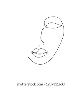 Continuous line, drawing of set faces and hairstyle, fashion concept, woman beauty minimalist, illustration design print