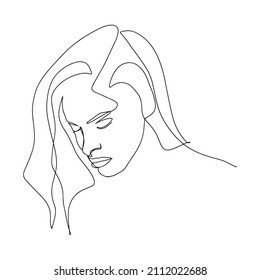 Línea continua, dibujo de rostros y peinado, concepto de moda, mujer belleza minimalista, ilustración vectorial bastante sexy.
