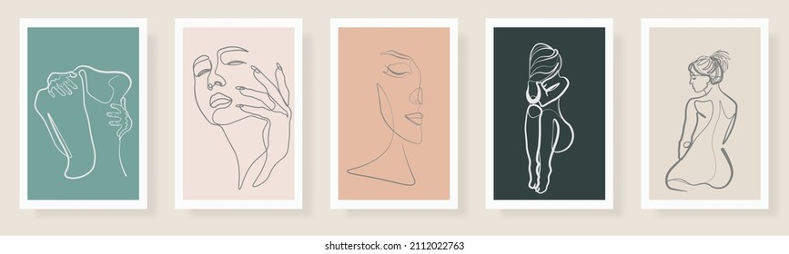 Continuous line, drawing of set faces and hairstyle, fashion concept, woman beauty minimalist, vector illustration pretty sexy.
