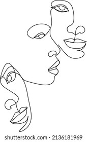 Continuous line, drawing of set faces and hairstyle, fashion concept, woman beauty minimalist, vector illustration for t-shirt, slogan design print graphics style