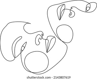 Continuous line, drawing of set faces and hairstyle, fashion concept, woman beauty minimalist, vector illustration for t-shirt, slogan design print graphics style