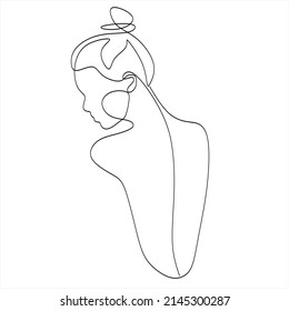 Continuous line, drawing of set faces and hair style, fashion concept, woman beauty minimalist, vector illustration of colorful abstract background