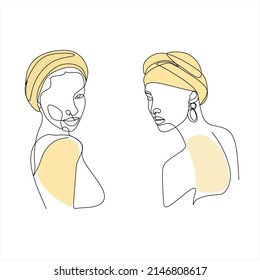 Continuous line, drawing of set faces and hairstyle, fashion concept, woman beauty minimalist, vector illustration for t-shirt, slogan design print graphics style
