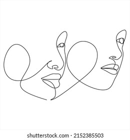 Continuous line, drawing of set faces and hairstyle, fashion concept, woman beauty minimalist, vector illustration for t-shirt, slogan design print graphics style