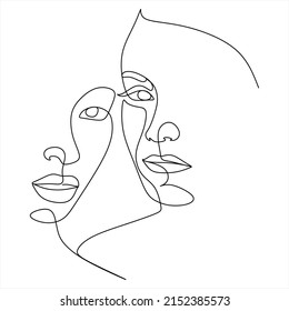 Continuous line, drawing of set faces and hairstyle, fashion concept, woman beauty minimalist, vector illustration for t-shirt, slogan design print graphics style