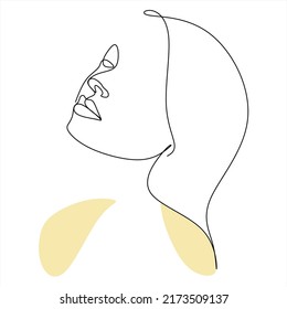 Continuous line, drawing of set faces and hairstyle, fashion concept, woman beauty minimalist, vector illustration . For t-shirt, slogan design print graphics style boho
