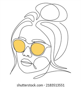 Continuous line, drawing of set faces and hairstyle, fashion concept, woman beauty minimalist, vector illustration