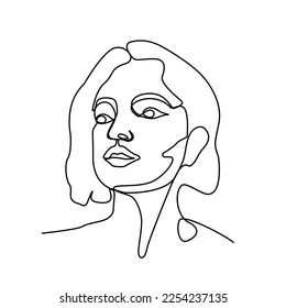 Continuous line, drawing of set faces, fashion concept, minimalist, vector illustration