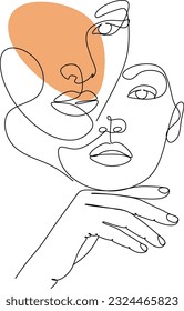 Continuous line, drawing of set faces and hairstyle, fashion concept, woman beauty minimalist, vector illustration for t-shirt, slogan design print graphics style
