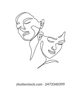 Continuous line, drawing of set faces and hairstyle, fashion concept, woman beauty minimalist, vector illustration for t-shirt, slogan design print graphics style