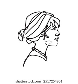 Continuous line, drawing of set faces and hairstyle, fashion concept, woman beauty minimalist, vector illustration for t-shirt, slogan design print graphics style
