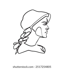 Continuous line, drawing of set faces and hairstyle, fashion concept, woman beauty minimalist, vector illustration for t-shirt, slogan design print graphics style
