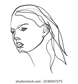 Continuous line, drawing of set faces and hairstyle, fashion concept, woman beauty minimalist, vector illustration for t-shirt, slogan design print graphics style