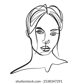 Continuous line, drawing of set faces and hairstyle, fashion concept, woman beauty minimalist, vector illustration for t-shirt, slogan design print graphics style