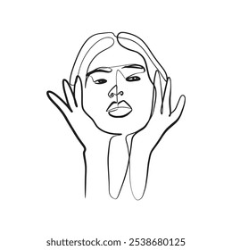 Continuous line, drawing of set faces and hairstyle, fashion concept, woman beauty minimalist, vector illustration for t-shirt, slogan design print graphics style
