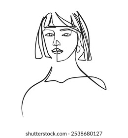 Continuous line, drawing of set faces and hairstyle, fashion concept, woman beauty minimalist, vector illustration for t-shirt, slogan design print graphics style
