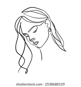 Continuous line, drawing of set faces and hairstyle, fashion concept, woman beauty minimalist, vector illustration for t-shirt, slogan design print graphics style
