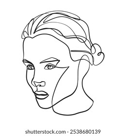 Continuous line, drawing of set faces and hairstyle, fashion concept, woman beauty minimalist, vector illustration for t-shirt, slogan design print graphics style
