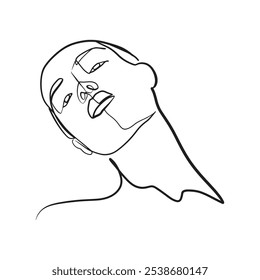 Linha contínua, desenho de rostos definidos e penteado, conceito de moda, minimalista de beleza de mulher, ilustração vetorial para t-shirt, design slogan imprimir estilo gráfico
