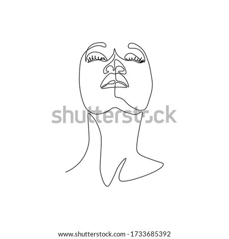 Continuous line, drawing of set faces and hairstyle, fashion concept, woman beauty minimalist, vector illustration pretty sexy. 