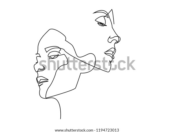 Continuous line, drawing of set\
faces and hairstyle, fashion concept, woman beauty minimalist,\
vector illustration for t-shirt, slogan design print graphics\
style\
