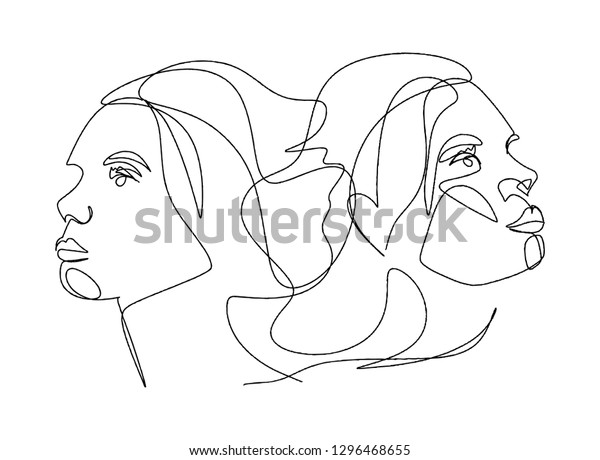 Continuous Line Drawing Set Faces Hairstyle Stock Vector (Royalty Free ...