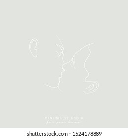 Continuous line, drawing of set facesmen and women in kiss, fashion concept, woman beauty minimalist, vector illustration for t-shirt, slogan design print graphics style. One line fashion illustration