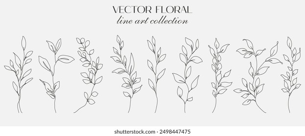 Continuous Line Drawing Set Of Plants Black Sketch of Flowers Isolated on White Background. Flowers One Line Illustration. Minimalist Prints Set. Vector EPS 10.	