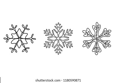 Continuous Line Drawing Set Of Snowflakes, Winter Theme.