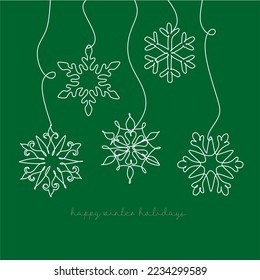 Continuous line drawing set of snowflakes, winter holidays theme.