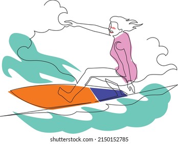 Continuous line, drawing of set summer beach activities, fashion concept, woman beauty minimalist, line art woman.