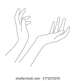 Continuous line, drawing of set. Women's hands and arms are beautiful and simple. Vector illustration