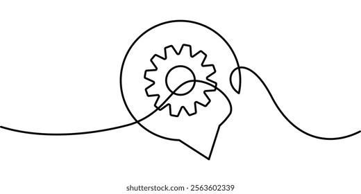 continuous line drawing of setting symbol. abstract line art illustration of gears and speech bubbles