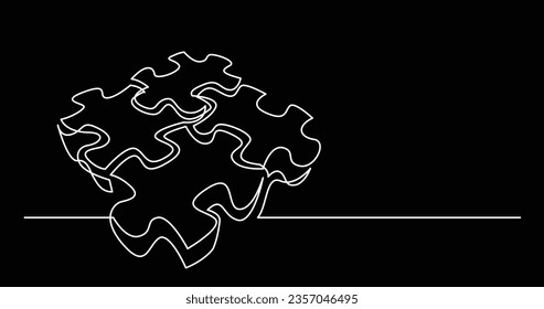 continuous line drawing of several 3D puzzle pieces connected together