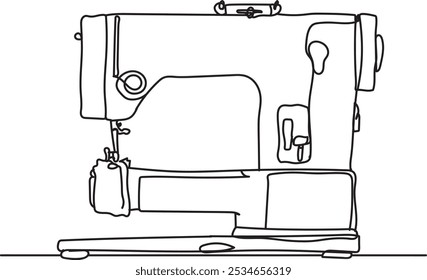 Continuous line drawing of a sewing machine, line art, vector