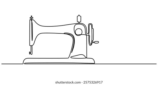 Continuous Line Drawing of Sewing Machine Icon. Hand Drawn Symbol Vector Illustration, vintage sewing machine continuous line vector illustration, One continuous line drawing of Antiques illustration.