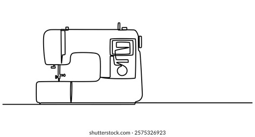 Continuous Line Drawing of Sewing Machine Icon. Hand Drawn Symbol Vector Illustration, vintage sewing machine continuous line vector illustration, One continuous line drawing of Antiques illustration.